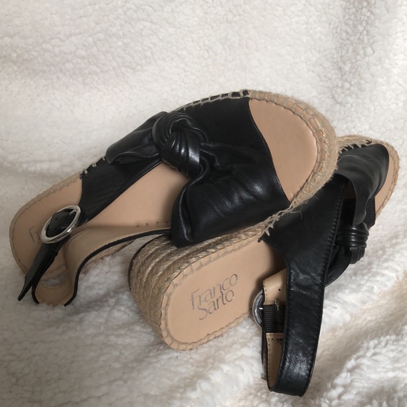 Women’s Franco Sarto Black Knot Leather Wedge Espadrille Open Sandals - Picture 8 of 10